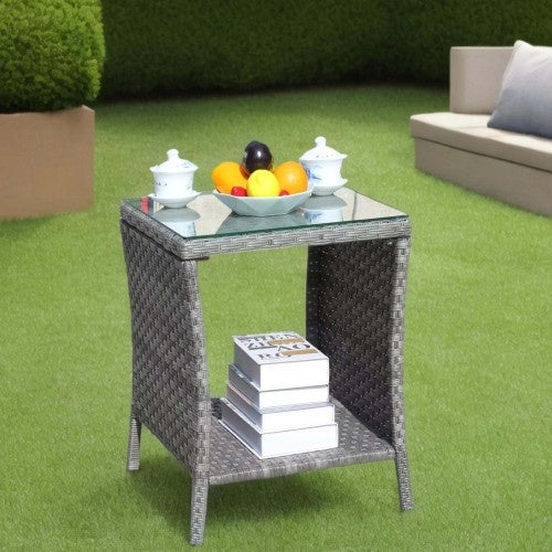 Muebles de exterior para patio, 1 mesa de centro con vidrio templado transparente
