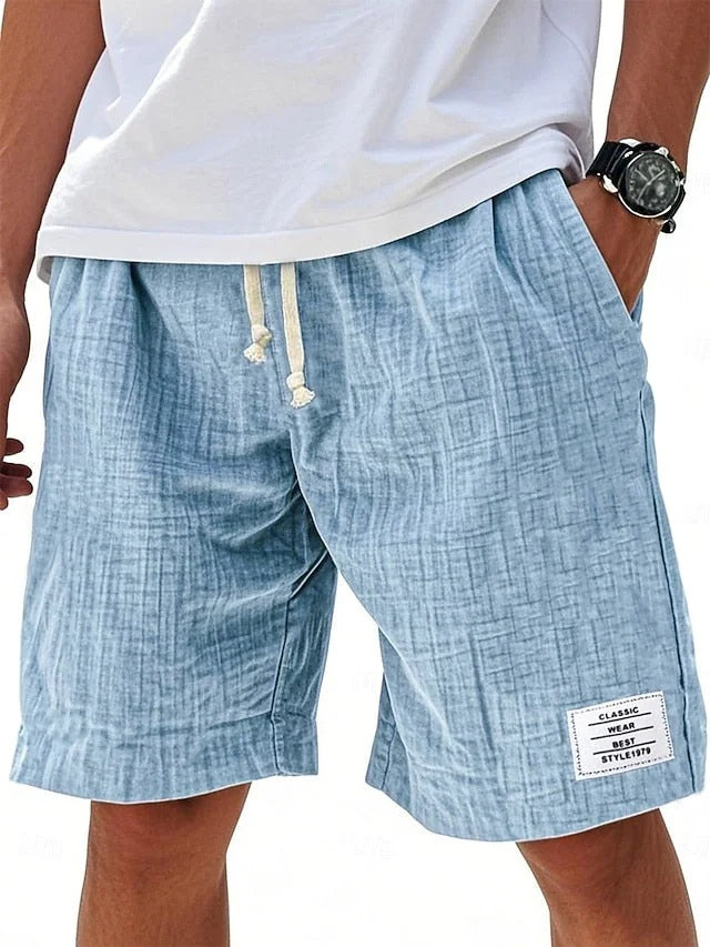 Fashionable Drawstring Textured Solid-Colored Shorts Beach Pants