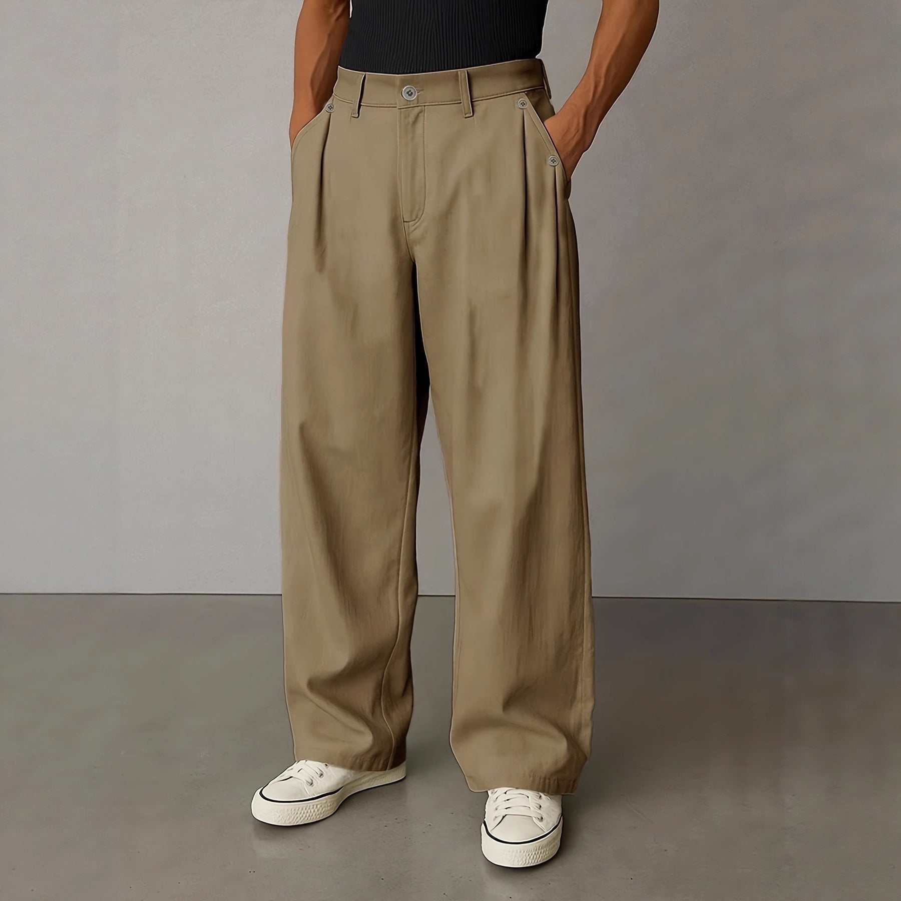 Pantalones rectos casuales de color liso con estilo para hombre