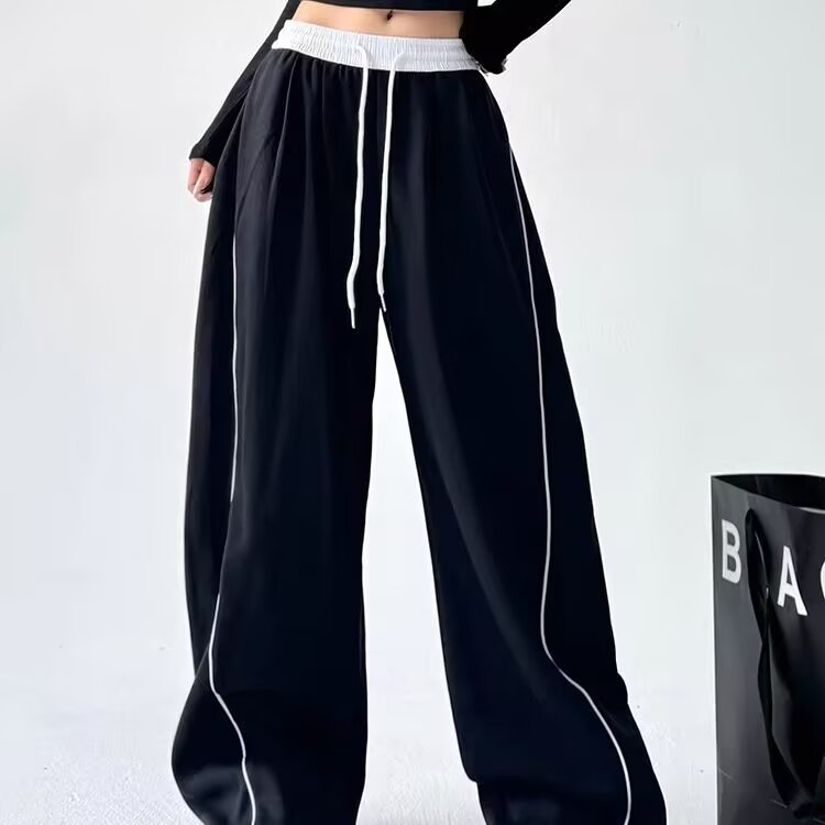 Pantalones deportivos holgados, versátiles, de pierna recta, sin costuras y con cordón ajustable