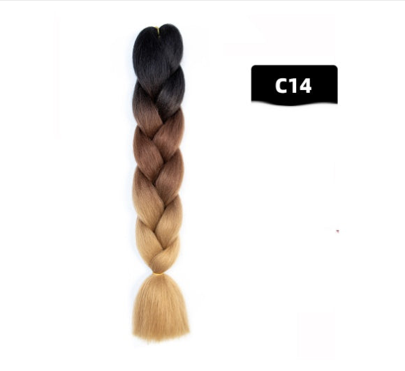 Peluca de seda africana de alta temperatura con fibra química y trenza grande en color degradado