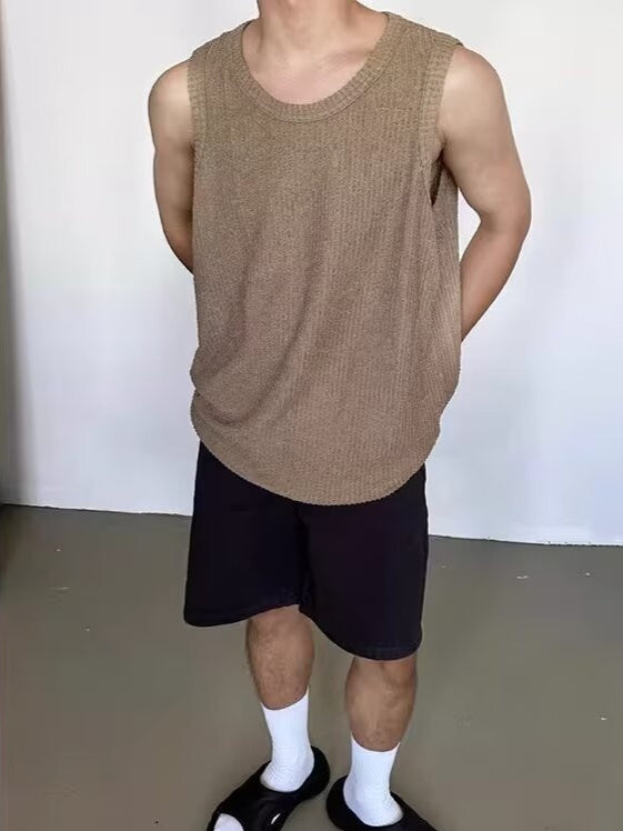 Chaleco transpirable, holgado, plisado y texturizado de punto gofre