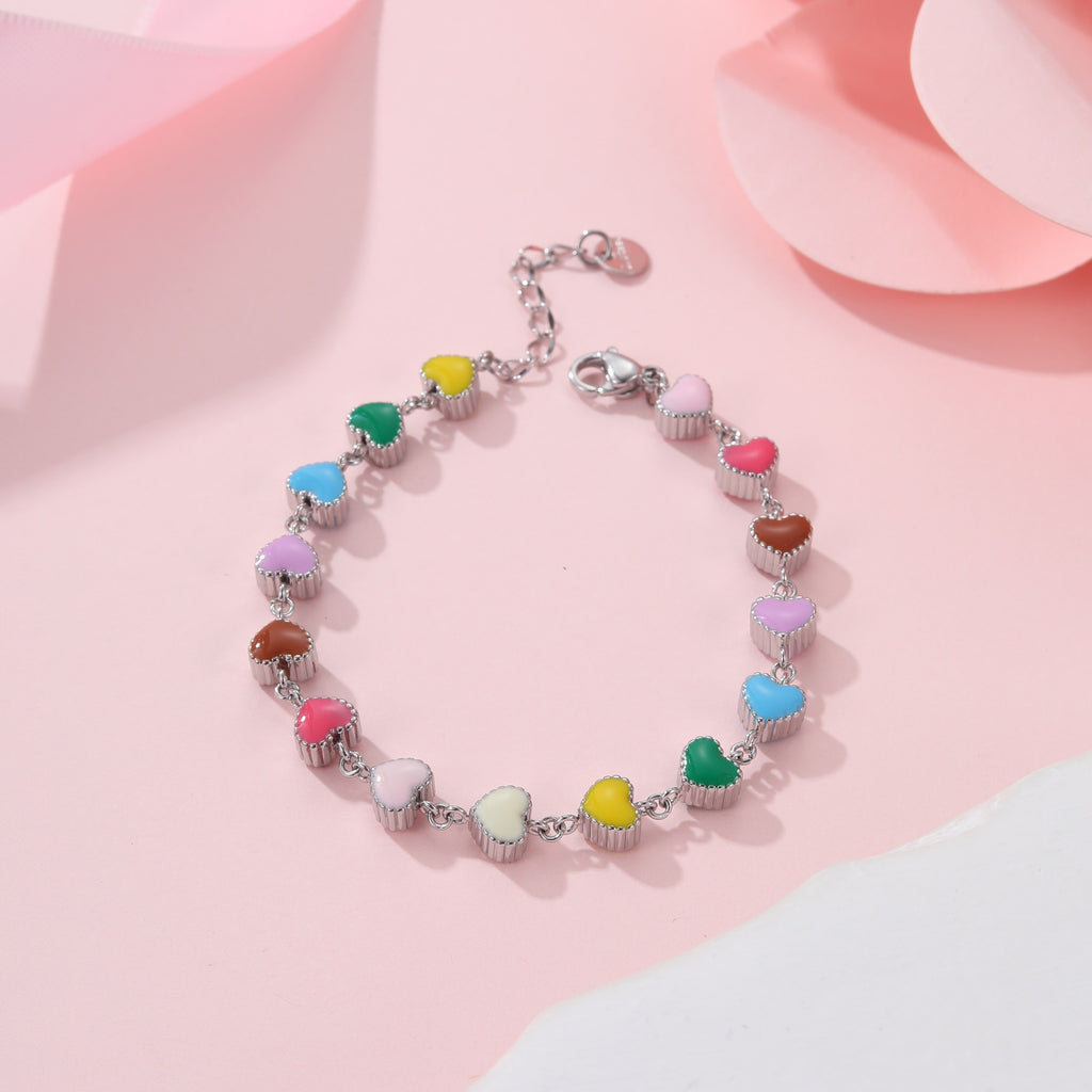 Collar de aceite colorido con forma de corazón de amor y pulsera de acero de titanio