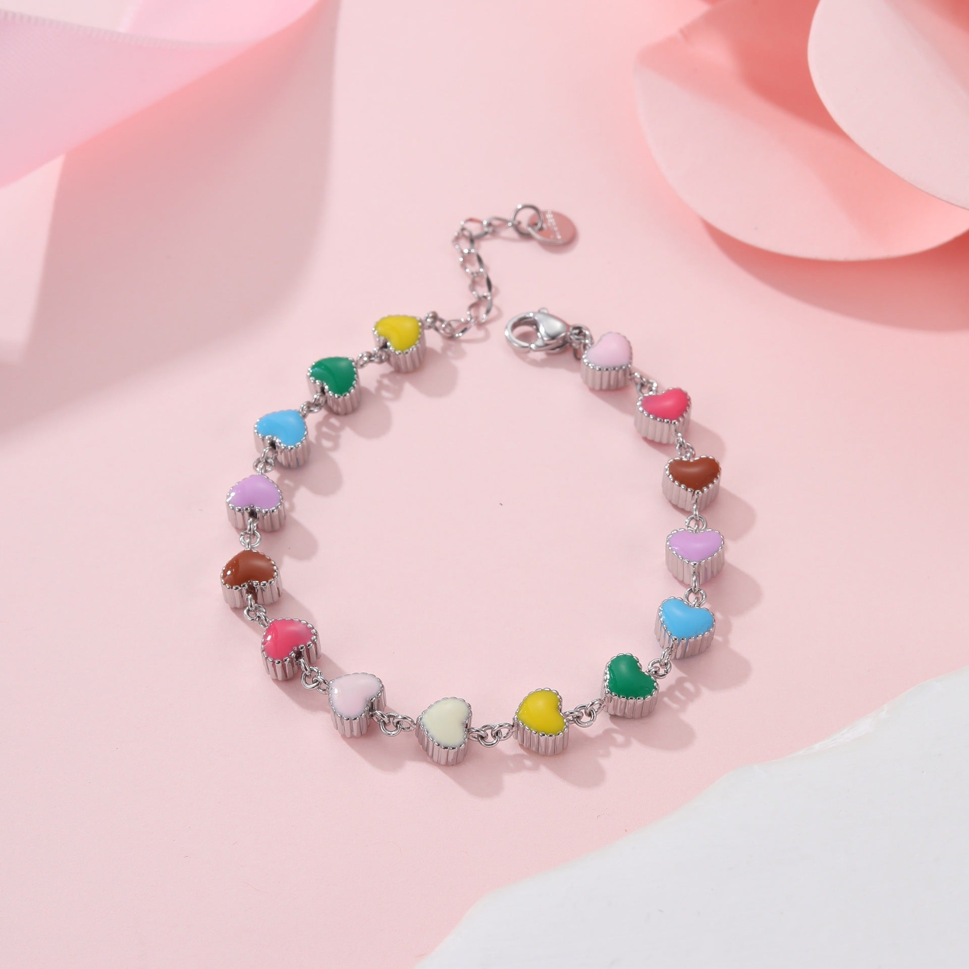 Collar de aceite colorido con forma de corazón de amor y pulsera de acero de titanio