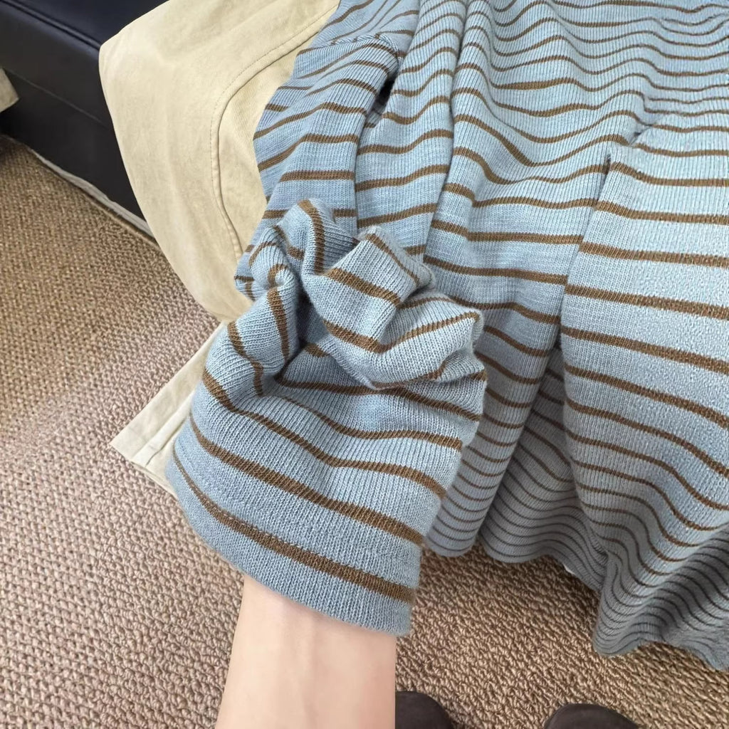 Laid-back Striped Korean-Style Campus-Style Long-Sleeve T-Shirt
