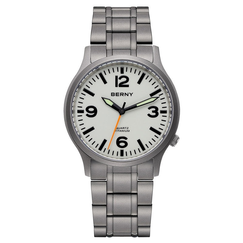 Reloj Bernie de cuarzo de aleación de titanio para hombre, resistente al agua y muy luminoso.