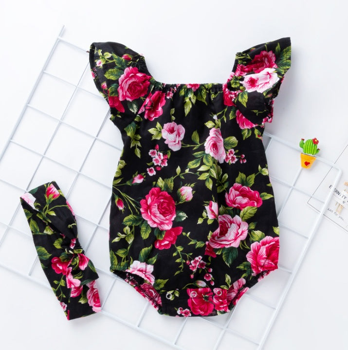 Ropa infantil, bebé, algodón, bebé, estampado de bebé, mangas pequeñas con vuelo, mono