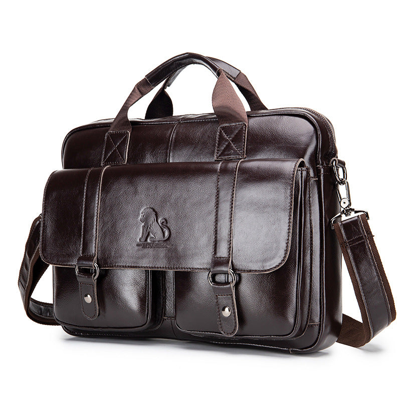 Maletín de piel de vaca para hombre, bolso de mano de gran capacidad para negocios