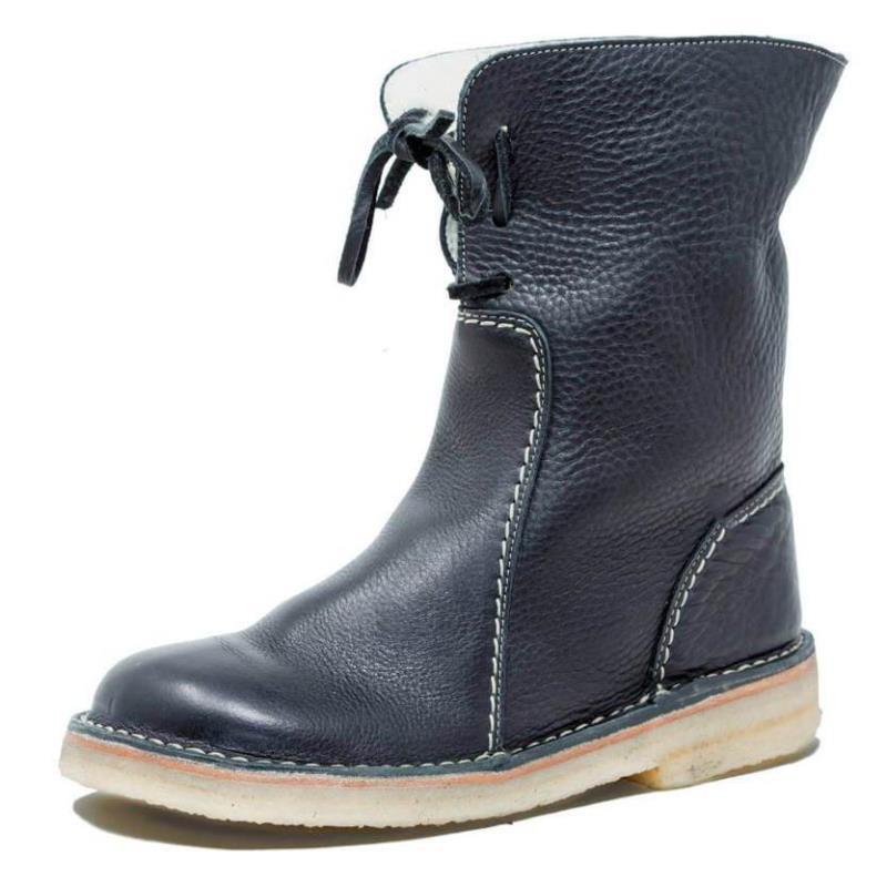 Botas de nieve para mujer, botas de invierno de piel de felpa con cordones para mujer