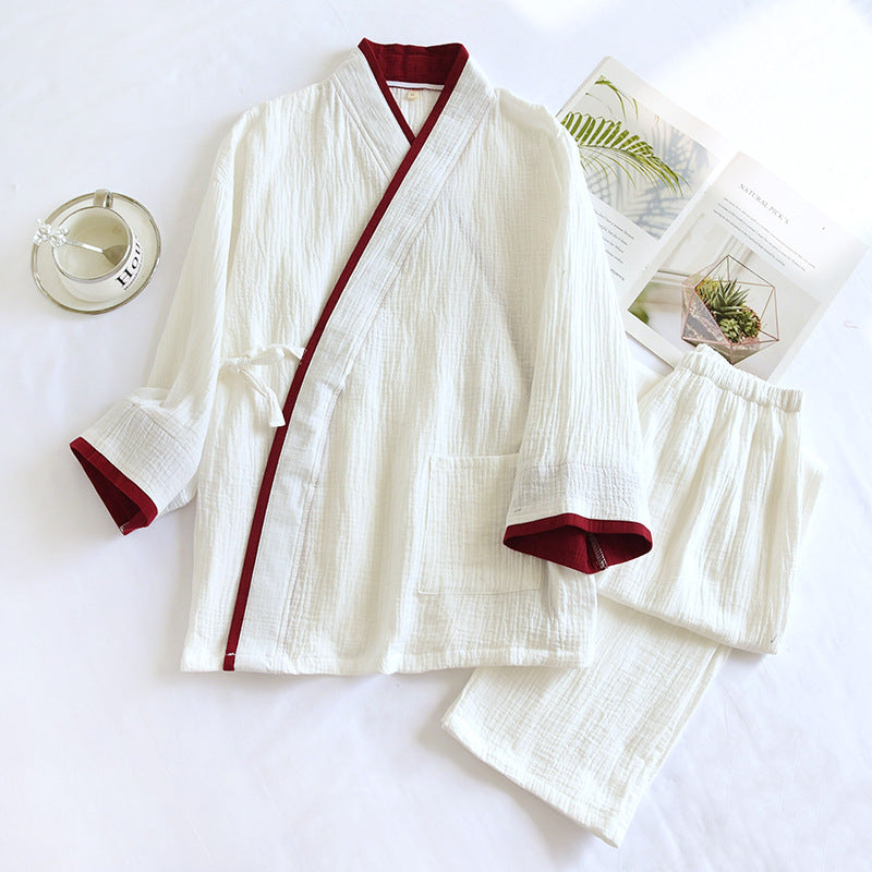 Conjunto de pijama de gasa de algodón puro estilo kimono Hanfu para hombre