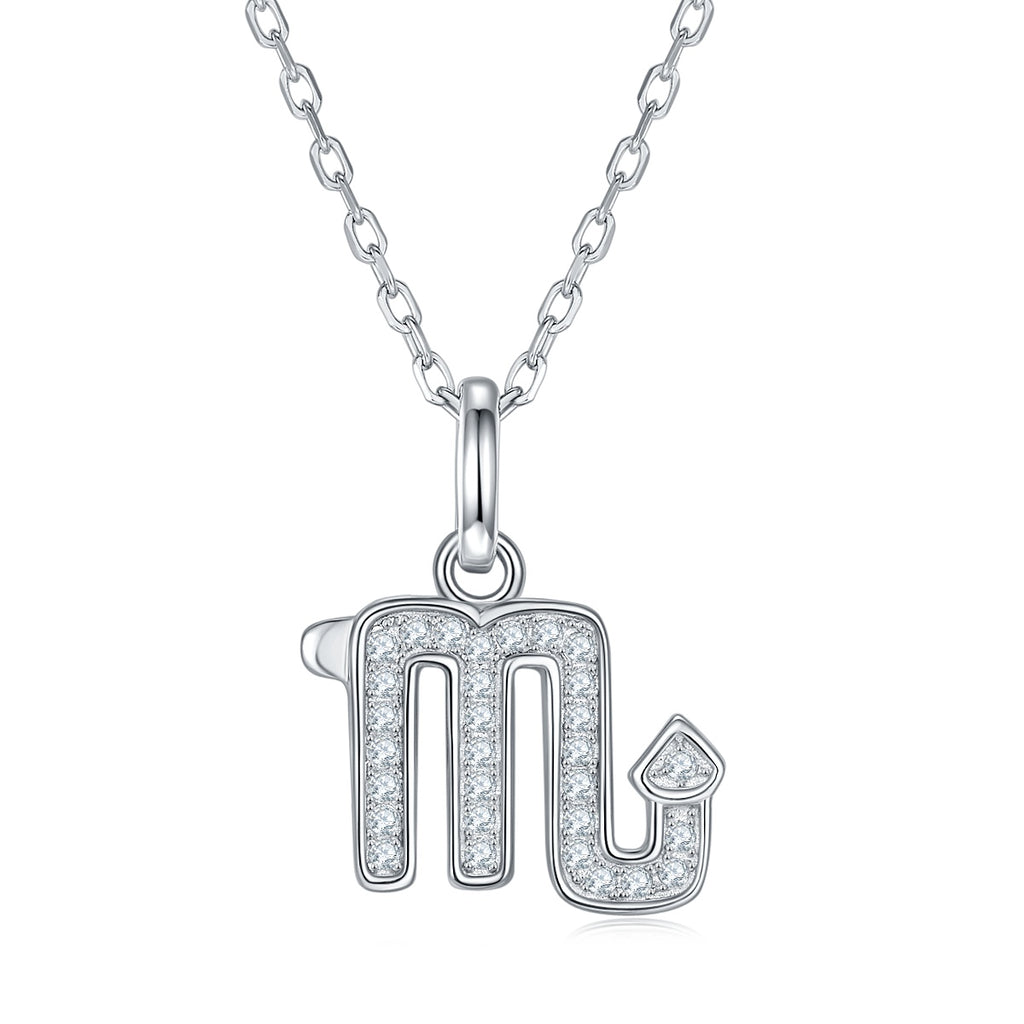 12 Signos del Zodiaco - Escorpio, Engastado con Moissanita de Alta Calidad, Joyería de Lujo Ligera y Moderna, Collar de Plata, Colgante S925, Platino Plateado