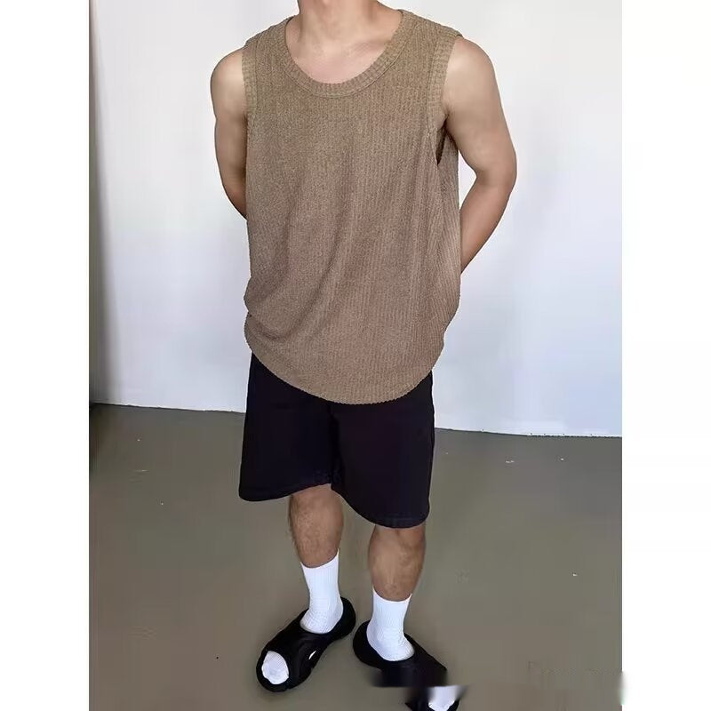 Waffle-knit Textured Pleated Loose-fitting Breathable Vest