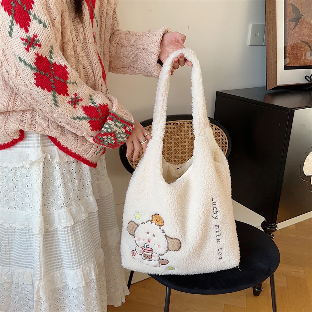 Bolso de hombro de felpa estilo coreano para mujer otoño-invierno
