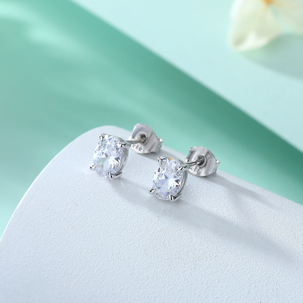 Oval Gem Pendant Necklace Women's Stud Earrings