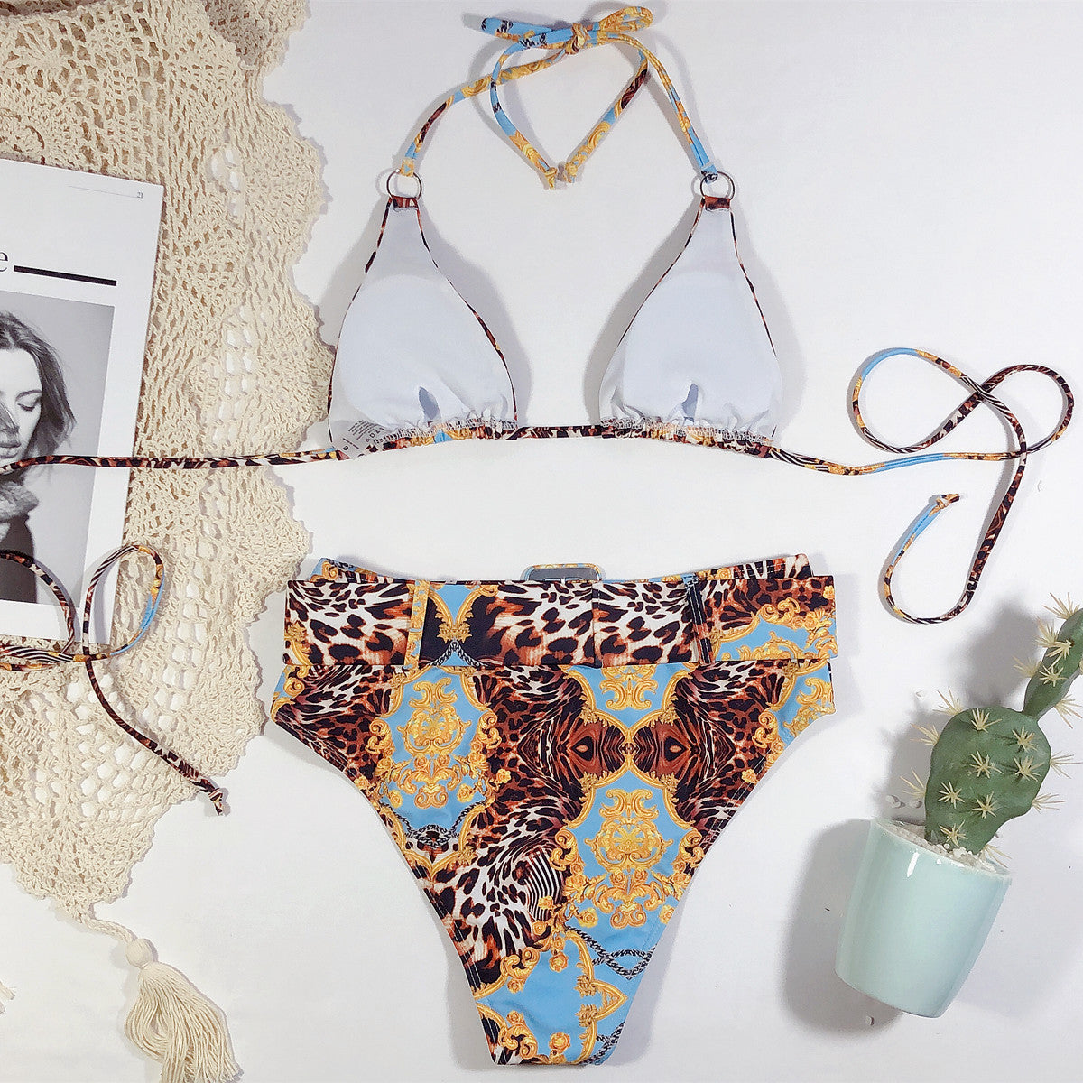 Printed halter bikini Women Two Piece Swimsuit Beach Vacation Summer