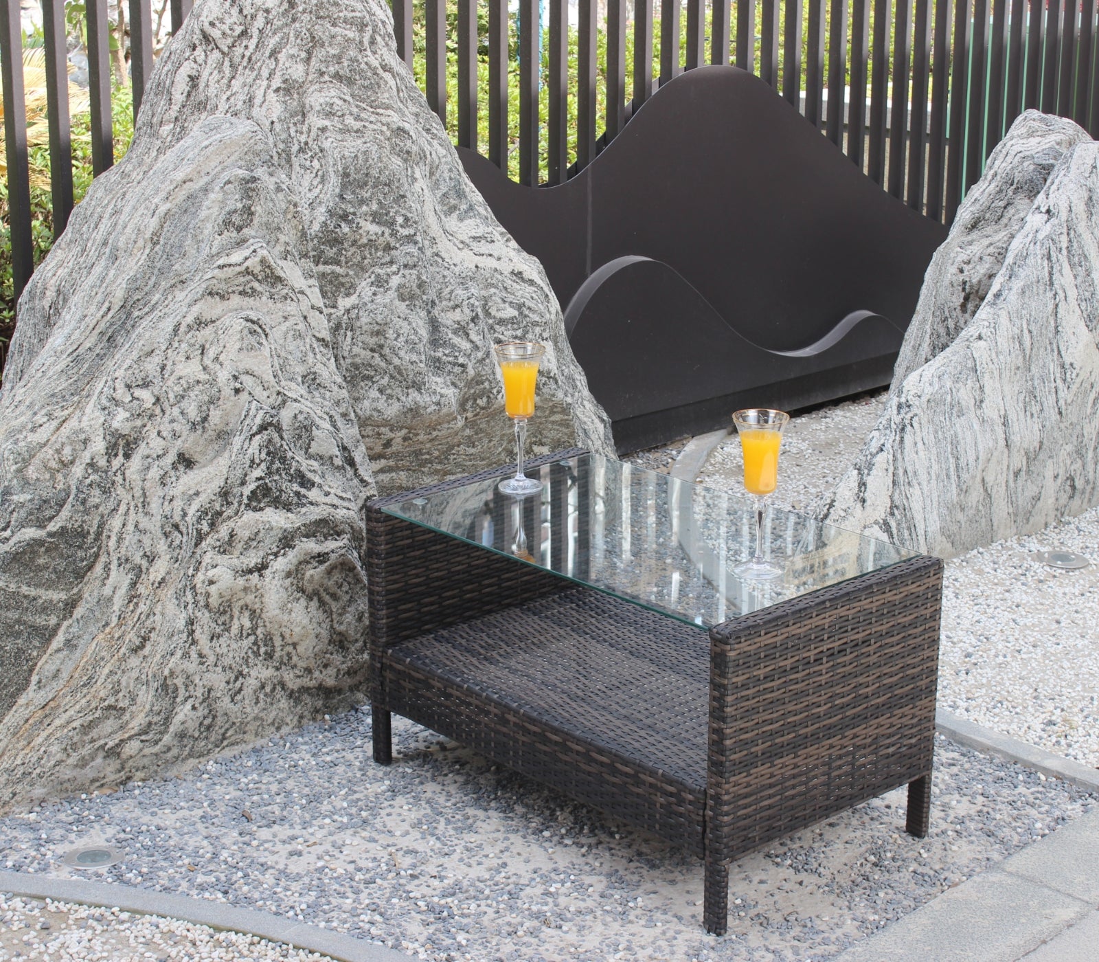 Mesa de centro para muebles de patio al aire libre con vidrio templado transparente