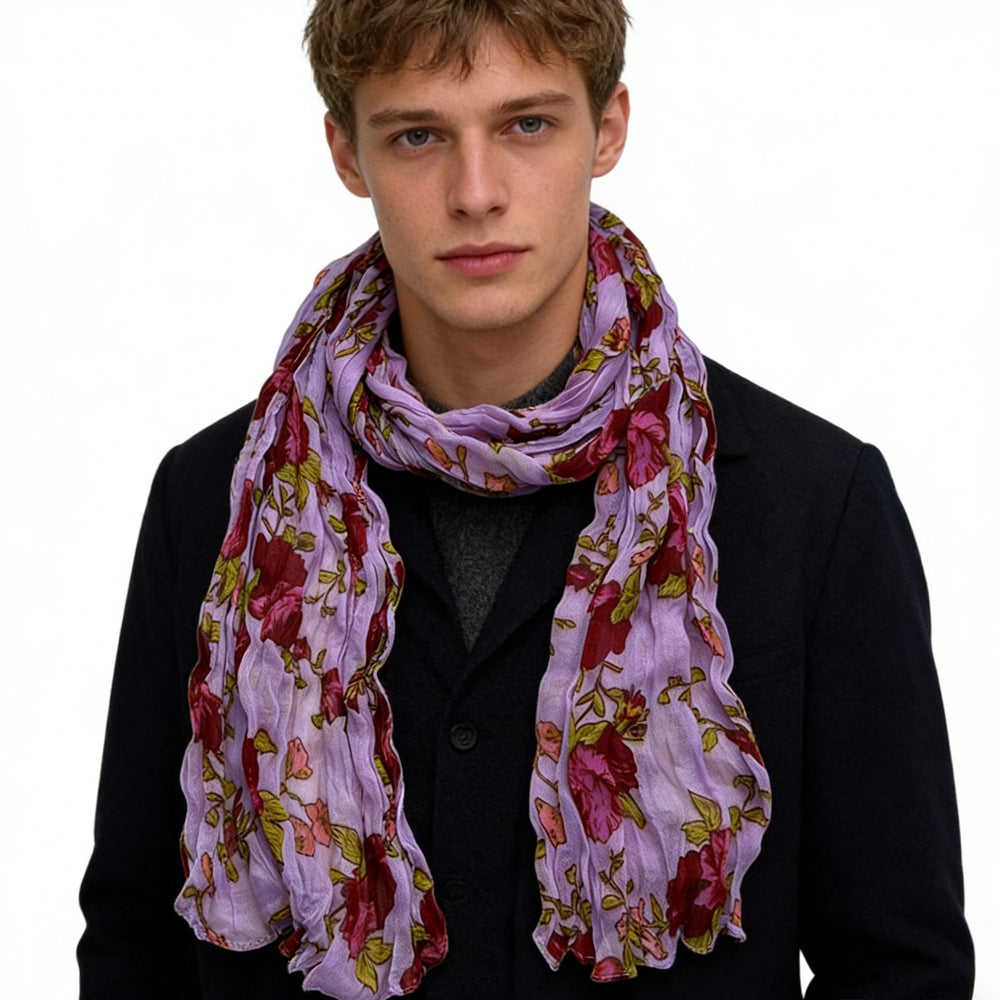 Bufanda de poliéster con estampado magenta vibrante y arrugado, 2 unidades, versátil para uso diario, combina con todo tipo de atuendos informales, ideal para la oficina, para hombres y mujeres.