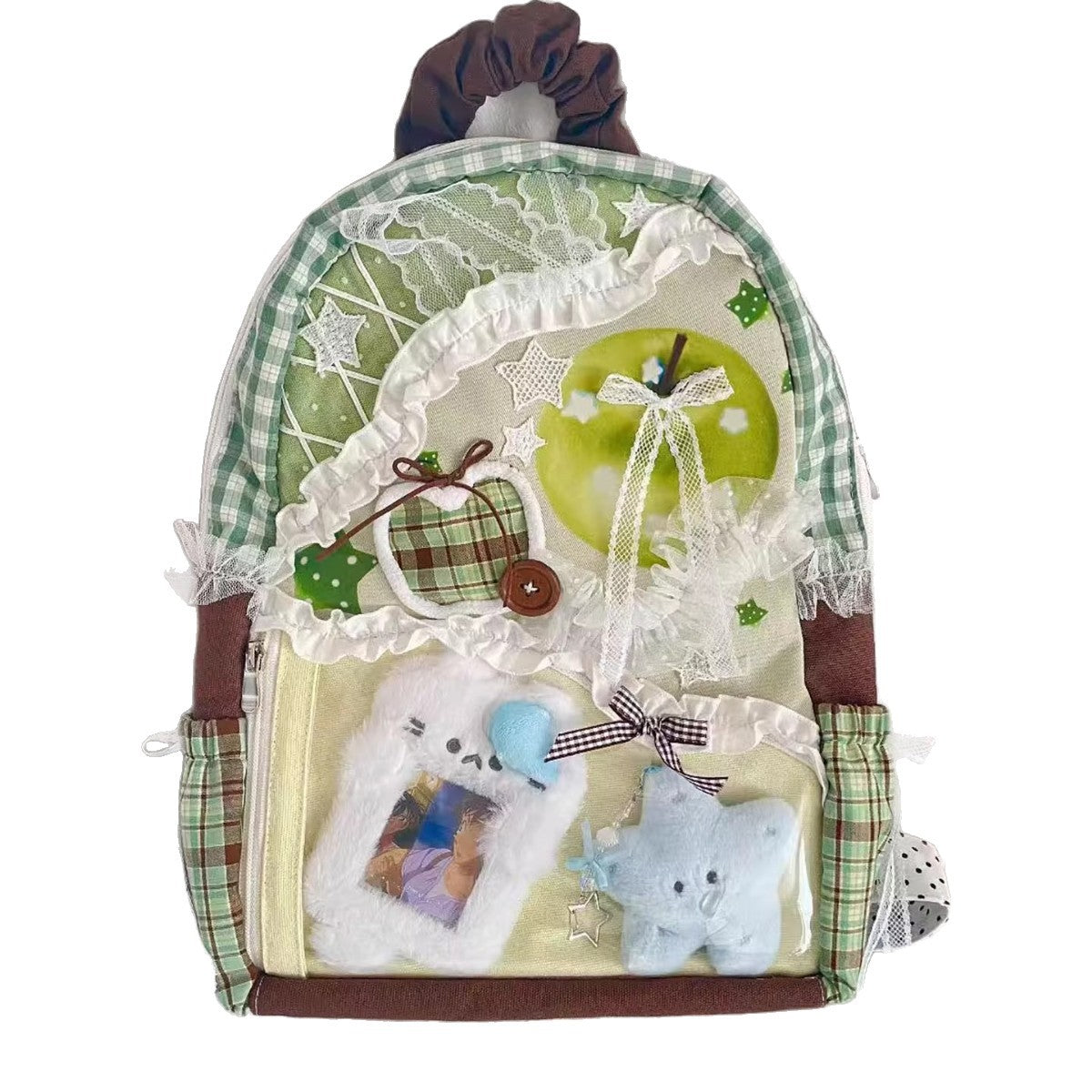 Mochila de lona a cuadros de gran capacidad con patchwork de colores en contraste