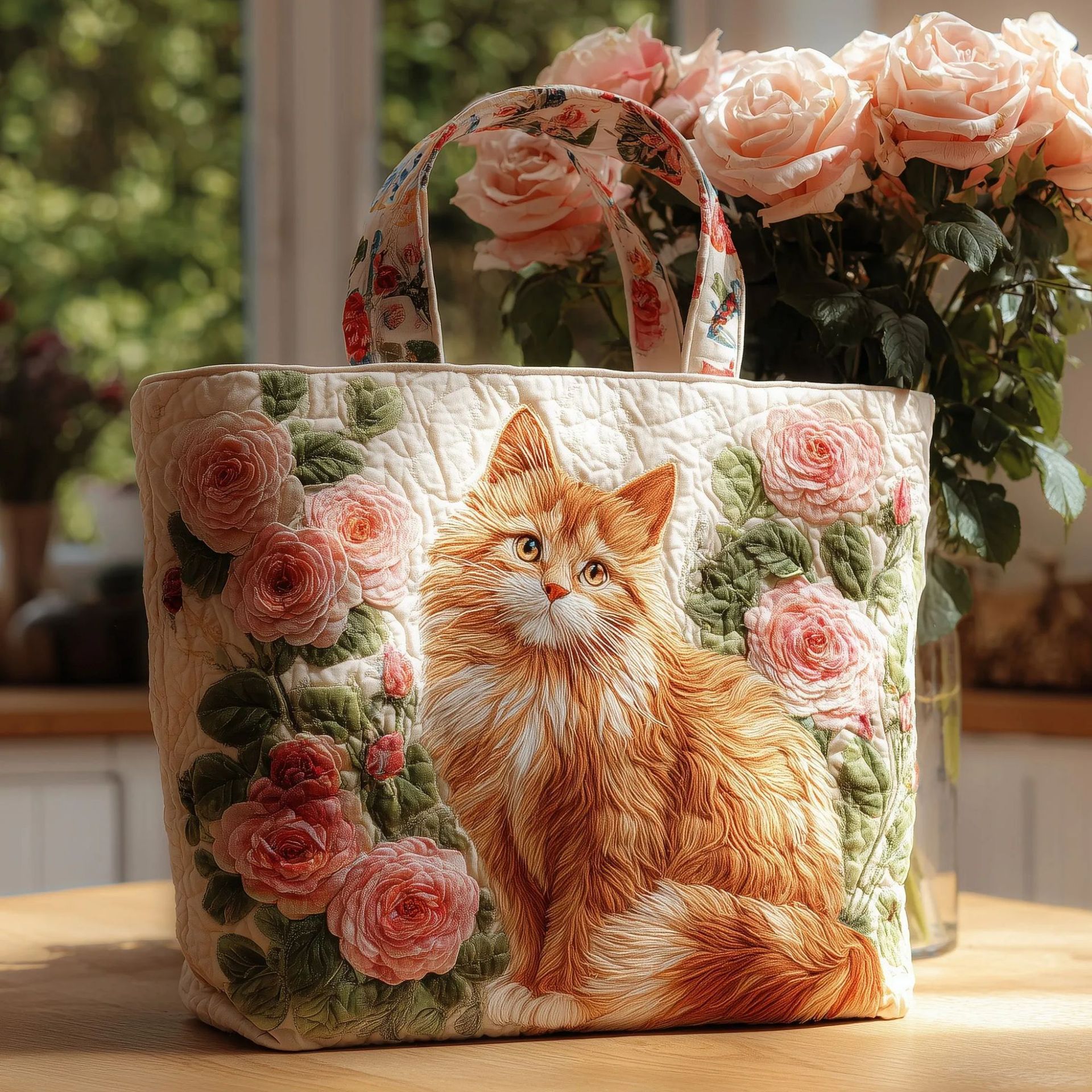 Bolso tote creativo de gran capacidad con impresión digital y bordado acolchado.