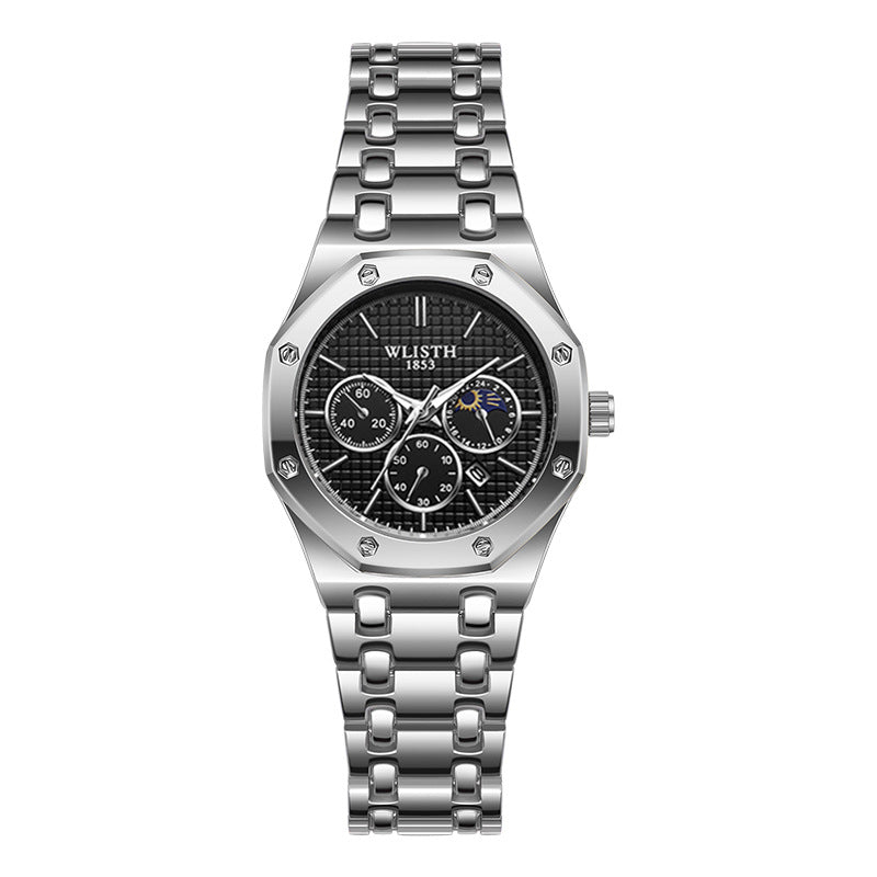 Reloj de mujer con correa de acero luminosa y calendario.