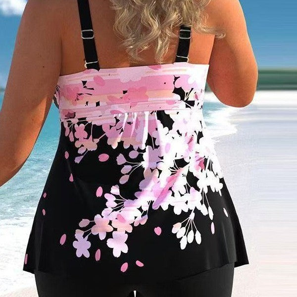 Womens Plus-Size Swimsuit With Printed Straps And Boxer Briefs
