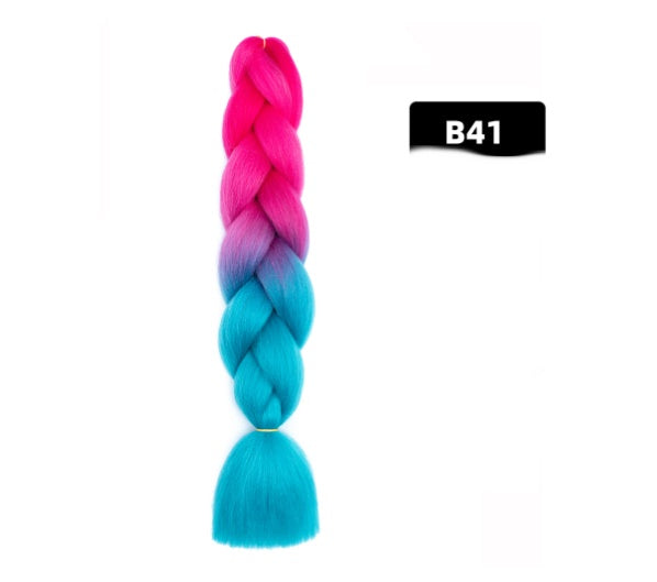 Peluca de seda africana de alta temperatura con fibra química y trenza grande en color degradado