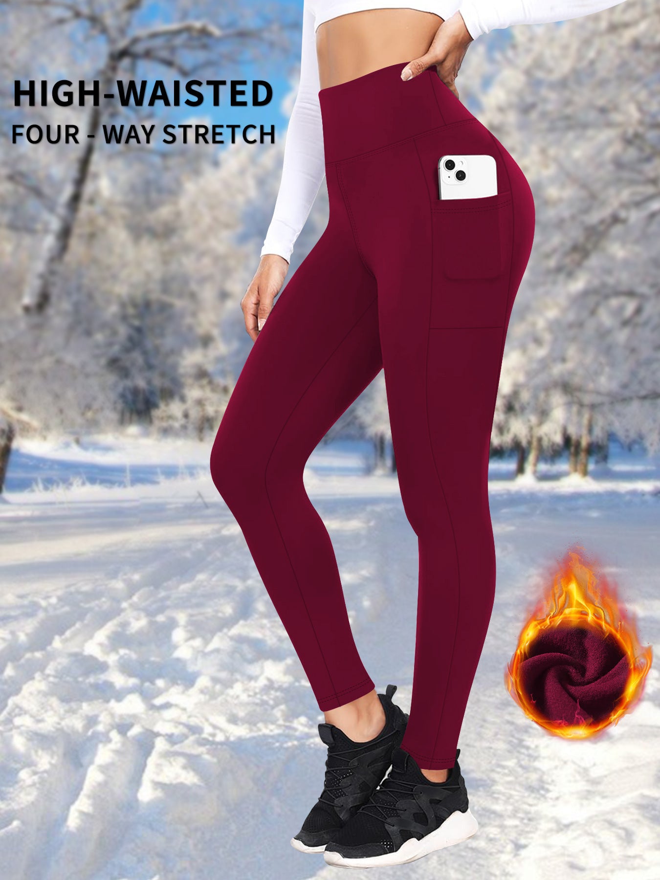 Pantalones de yoga de terciopelo con bolsillos cálidos para otoño e invierno