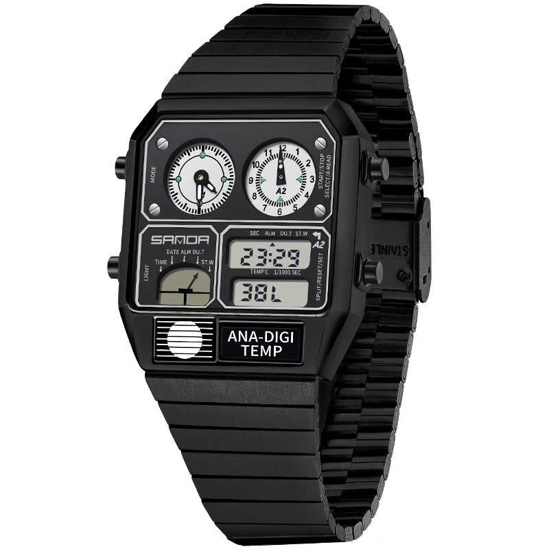 Reloj retro cuadrado multifuncional resistente al agua para hombre con medición de temperatura