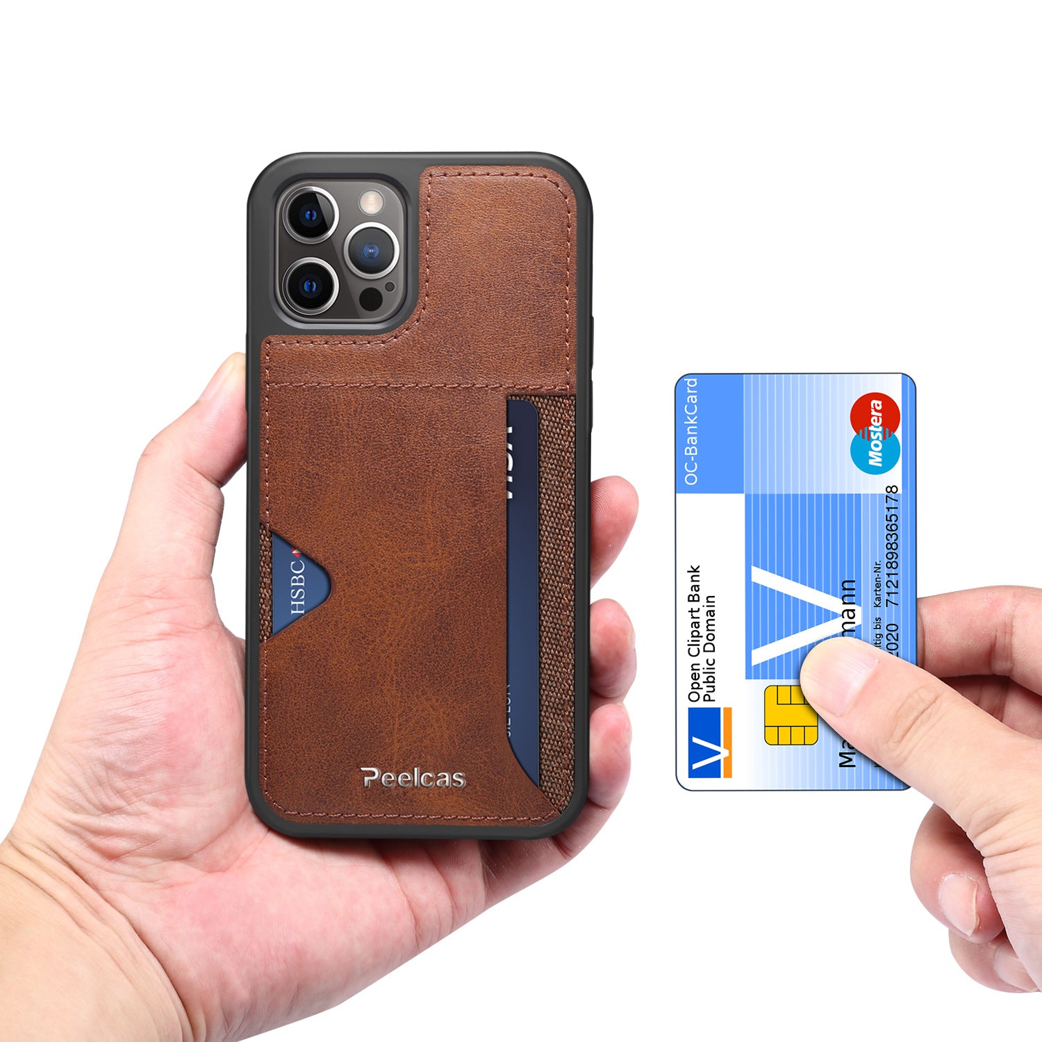 Estuche para teléfono con tarjetero de cuero para negocios