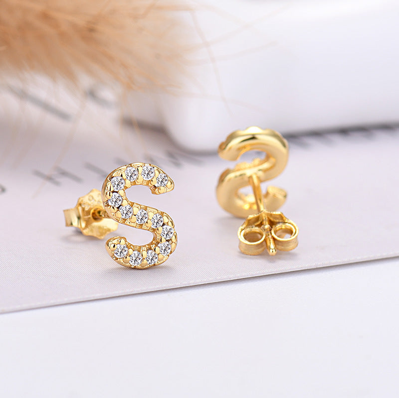 26-letter Zircon Earrings  Uppercase Letters