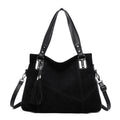 Bolso bandolera de ante con cremallera y borlas retro para mujer