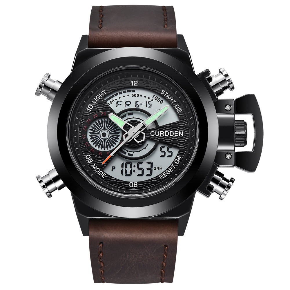 Reloj deportivo multifuncional con doble pantalla y cinturón de moda para hombre.