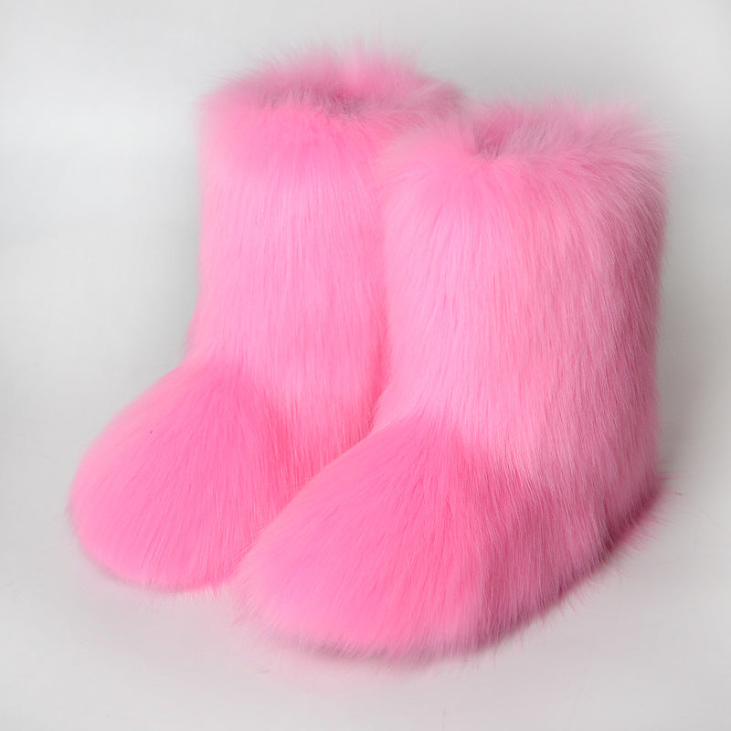 Zapatos de mujer Botas de piel de zorro Botas de nieve anti-piel de forro polar