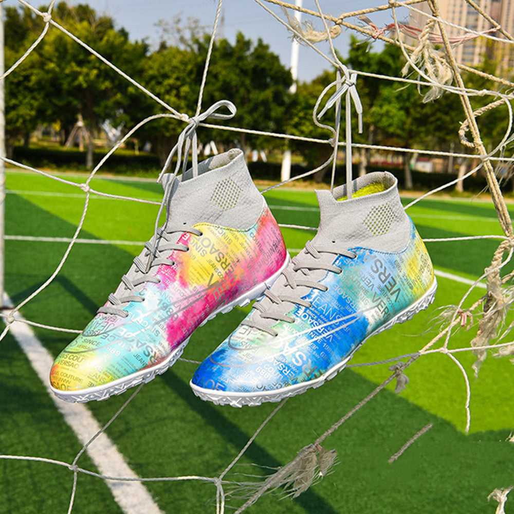 Botas de fútbol de caña alta para niños y niñas TF con clavos rotos
