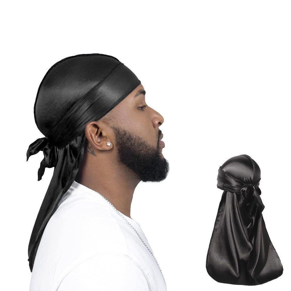 Gorro pirata elástico de cola larga de satén unisex y turbante hip hop para hombre y mujer, bandana elástica para disfraz y moda.