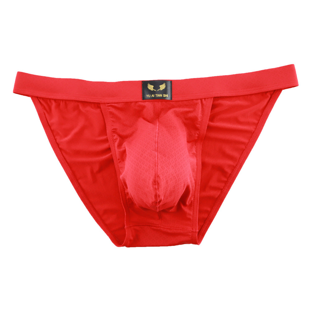 Ropa interior de nailon para hombre, color sólido, cintura media, transpirable, sexy, triangular.