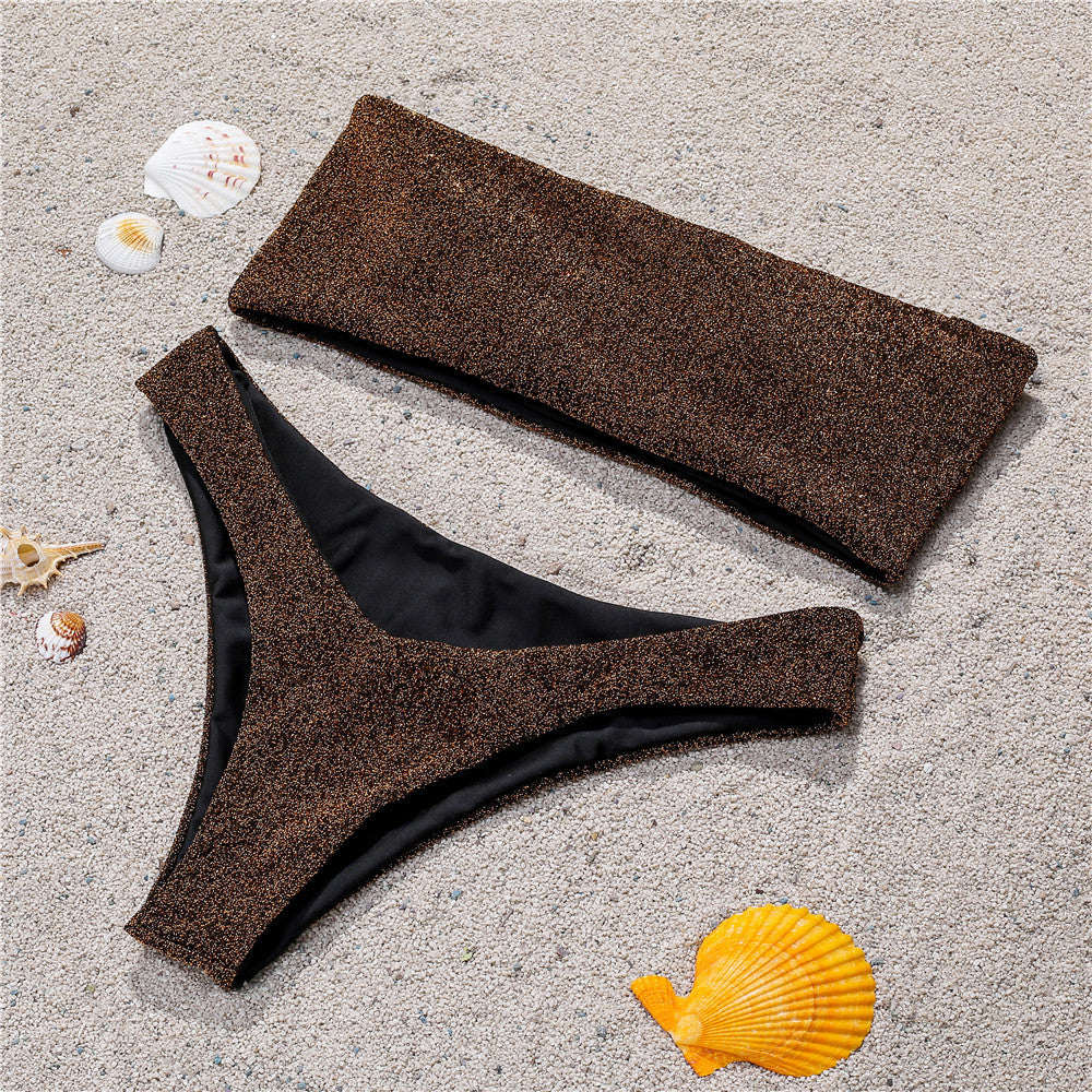 Tube Top Bandeau Bikini Set Women Strapless Two Piece Swimsuit Beach