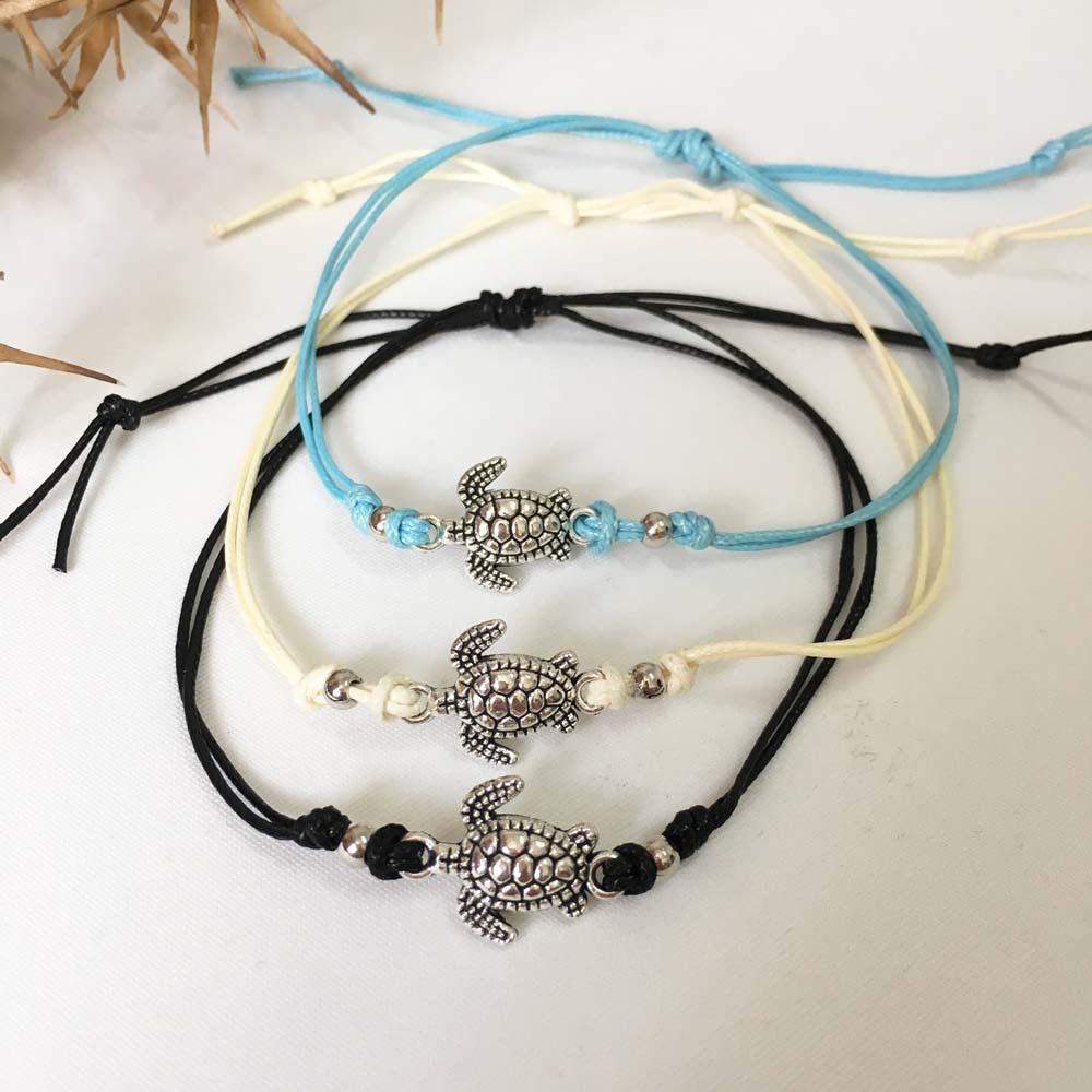 Tobillera con colgante de tortuga y cuerda trenzada de moda para mujer