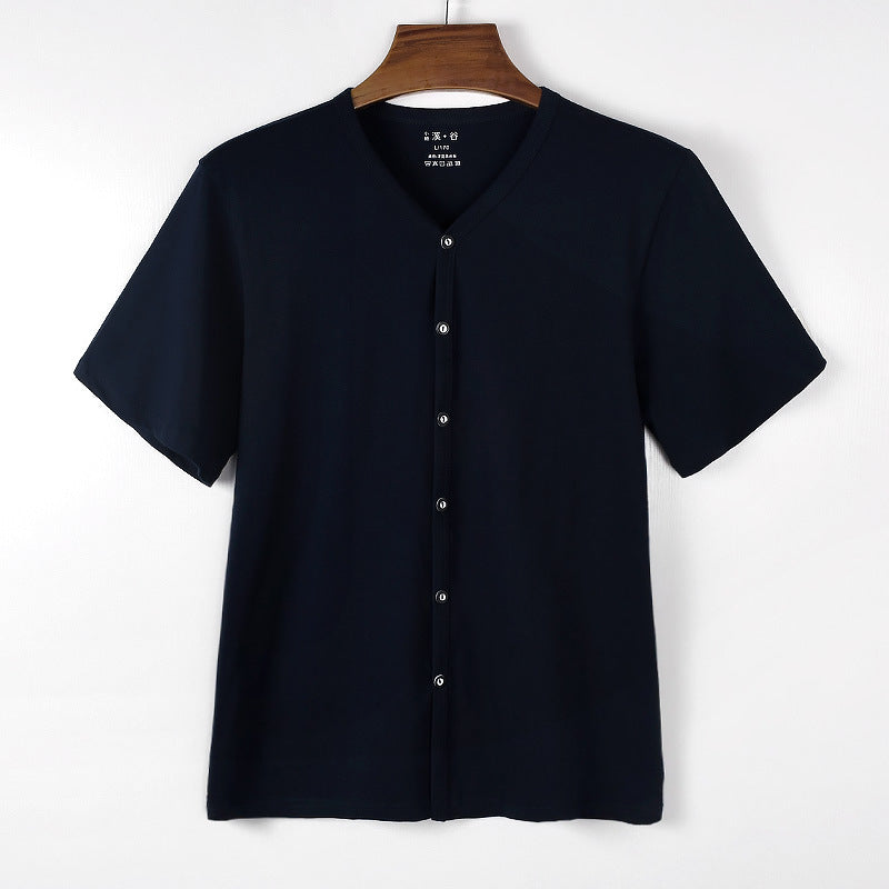 Camiseta de manga corta tipo cárdigan de algodón para hombre