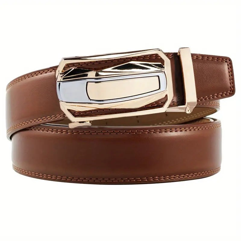 Cinturón de piel de vaca de doble capa para hombre, elegante, informal, de negocios, combinable, para pantalones.