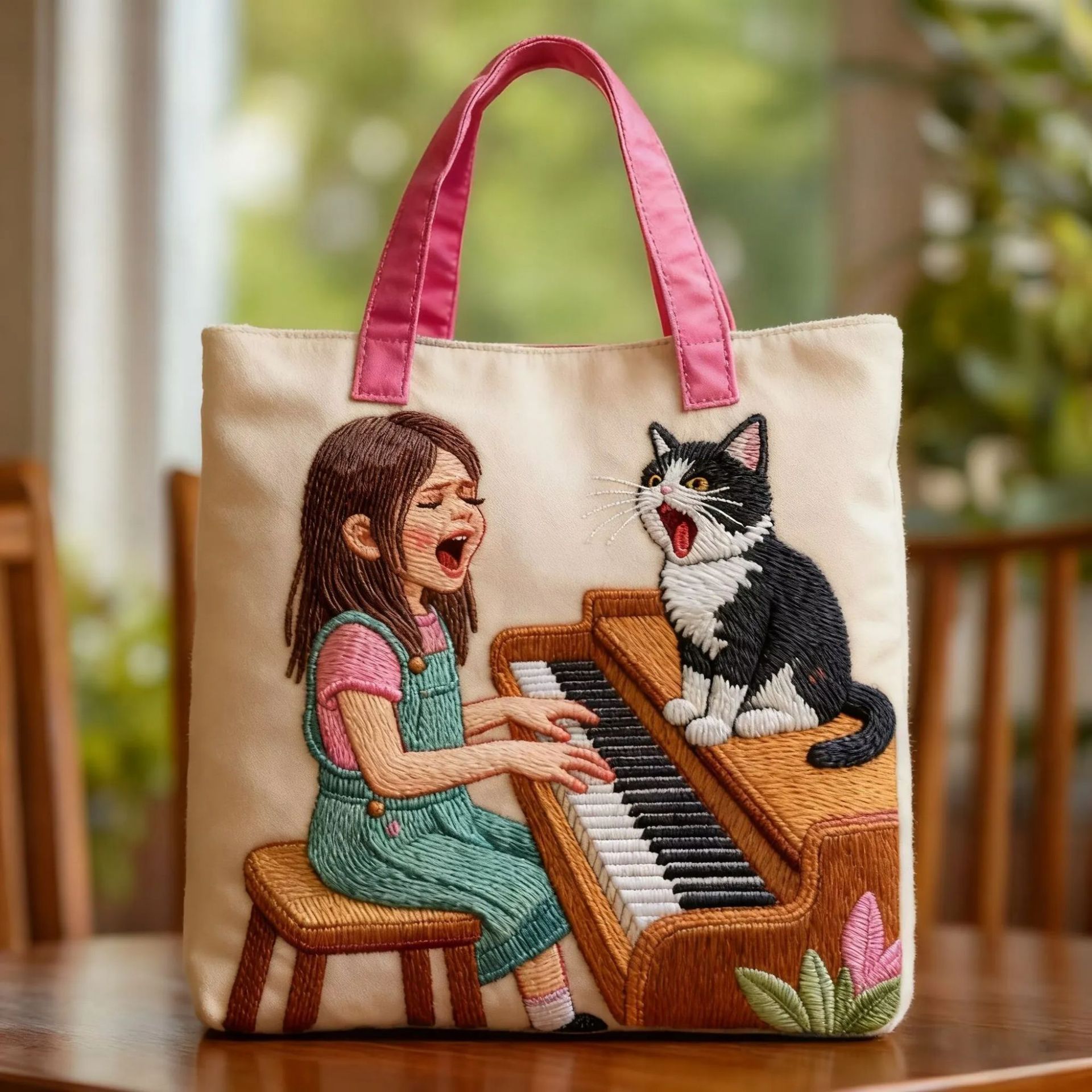 Bolso tote creativo de gran capacidad con impresión digital y bordado acolchado.