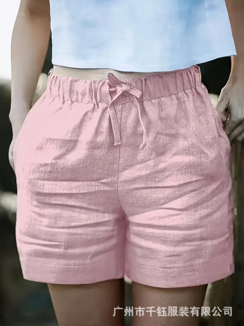 Women's High-Waist Casual Shorts With Elastic Drawstring Waistband