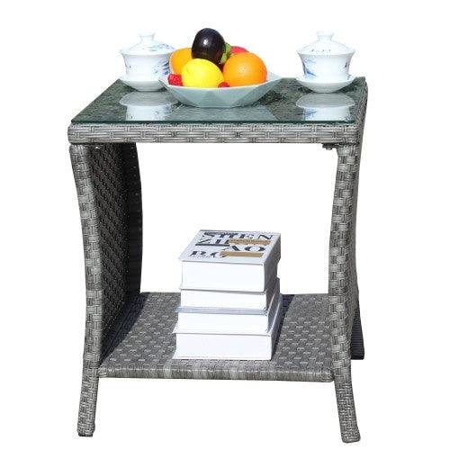 Muebles de exterior para patio, 1 mesa de centro con vidrio templado transparente