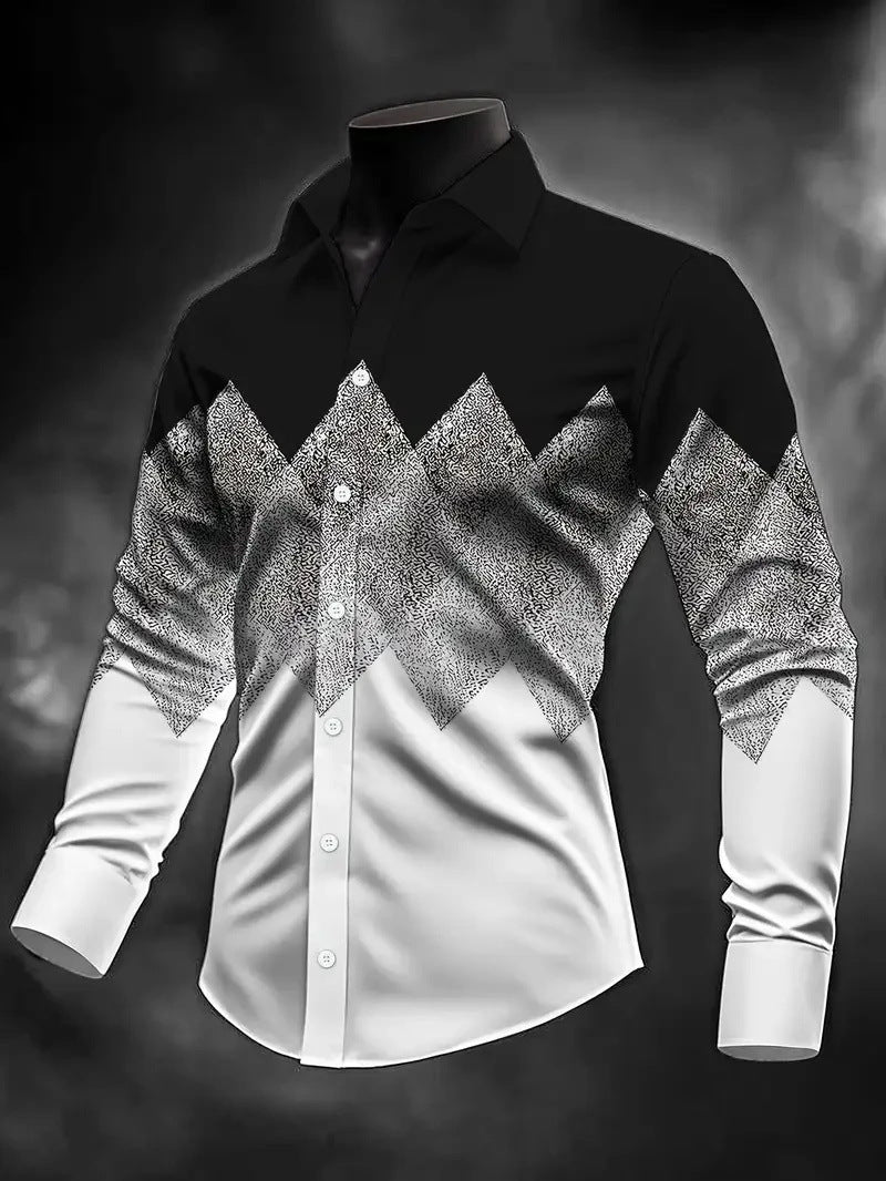 Fashionable Casual Printed Long-Sleeve Mens Shirt