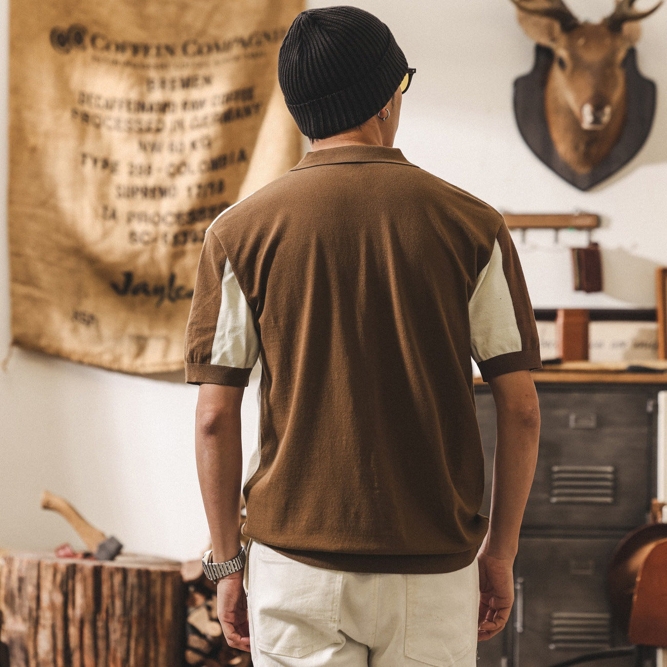 American-style Retro Color-block Short-sleeve