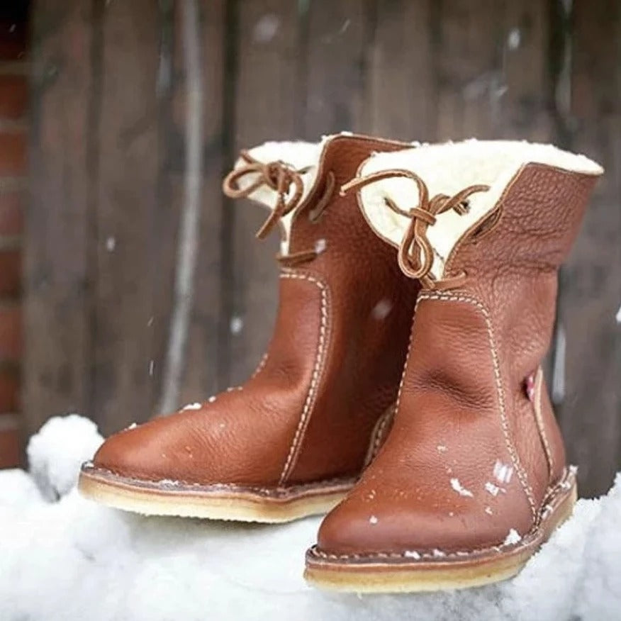 Botas de nieve para mujer, botas de invierno de piel de felpa con cordones para mujer