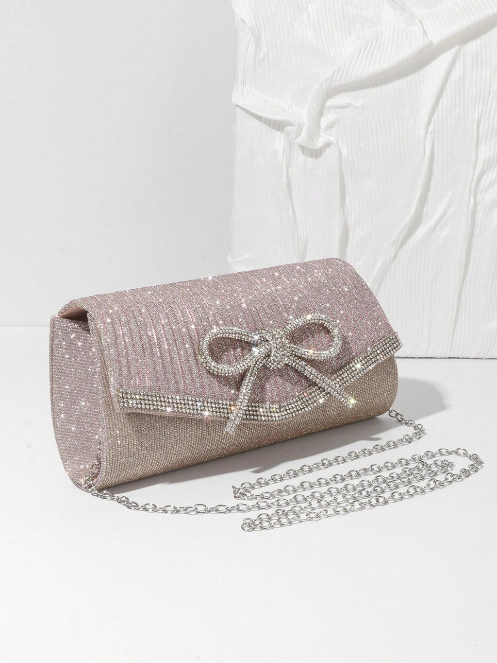 Bolso de noche con lazo, bolso de mano brillante para mujer, bolso de mano elegante con purpurina y diamantes de imitación para boda, fiesta o graduación.