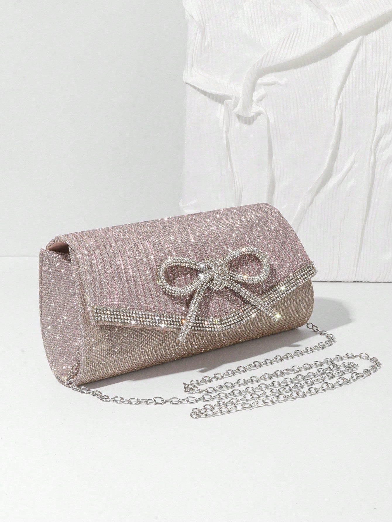 Bolso de noche con lazo, bolso de mano brillante para mujer, bolso de mano elegante con purpurina y diamantes de imitación para boda, fiesta o graduación.