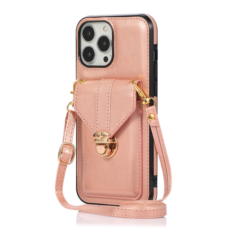 Funda para teléfono móvil con cordón diagonal de cuero con diseño creativo de tarjeta