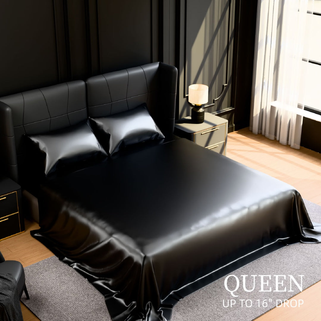Satin Bed Sheets, Queen Size Sheets Set, 4 Pcs Silky Bedding Set With 15 Inches Deep Pocket For Mattress Queen, Black